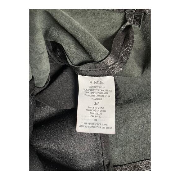 VINCE Lamb Leather Contrast Drawstring Waist Black Dress Size Small Preppy - Picture 7 of 11